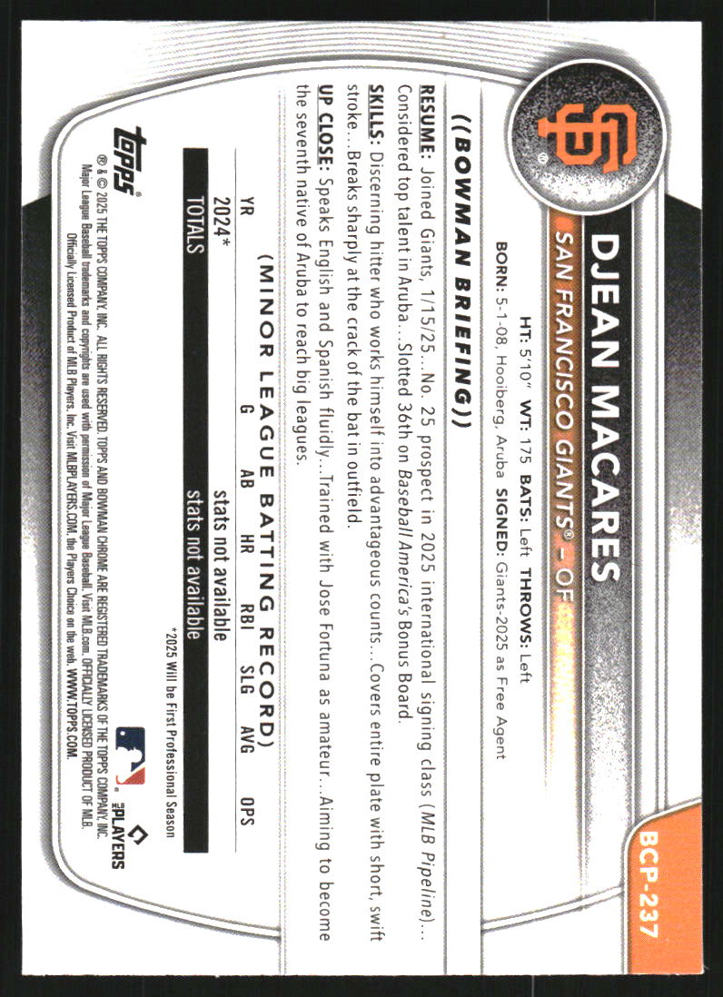 2025 Bowman Chrome Mega Box Prospects #BCP237 Djean Macares