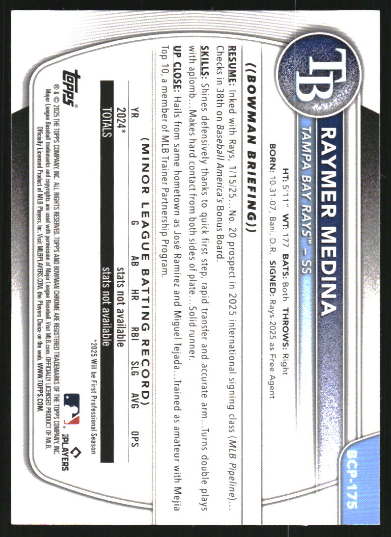 2025 Bowman Chrome Mega Box Prospects Pink Refractors #BCP175 Raymer Medina /199