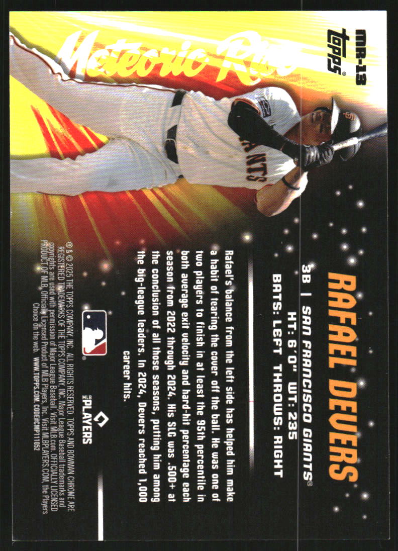 2025 Bowman Chrome Mega Box Meteoric Rise Blue Refractors #MR13 Rafael Devers /150