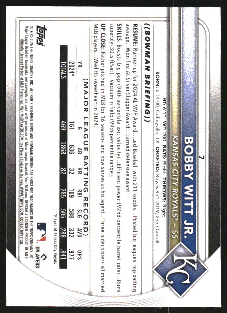 2025 Bowman Chrome Mega Box #7 Bobby Witt Jr.