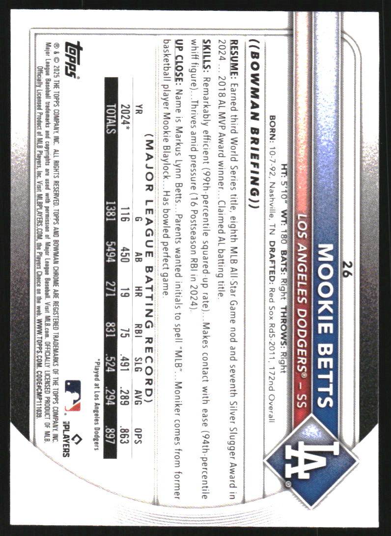 2025 Bowman Chrome Mega Box #26 Mookie Betts
