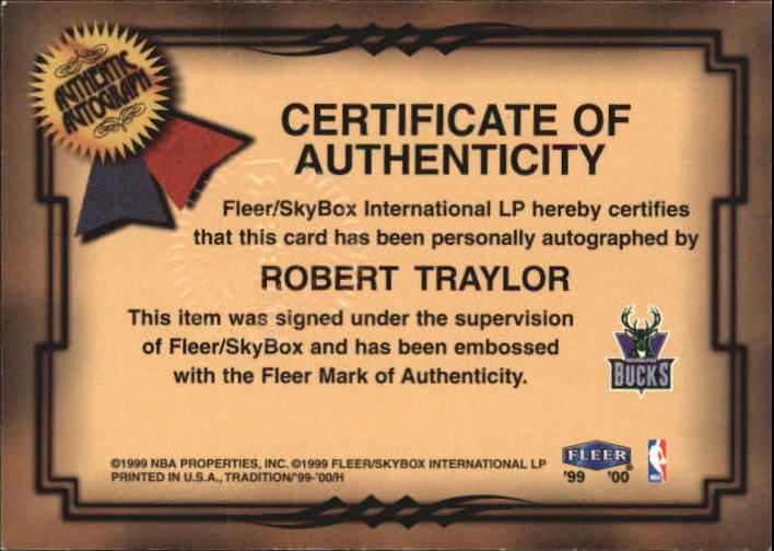 1999-00 Fleer Fresh Ink #15 Robert Traylor back image