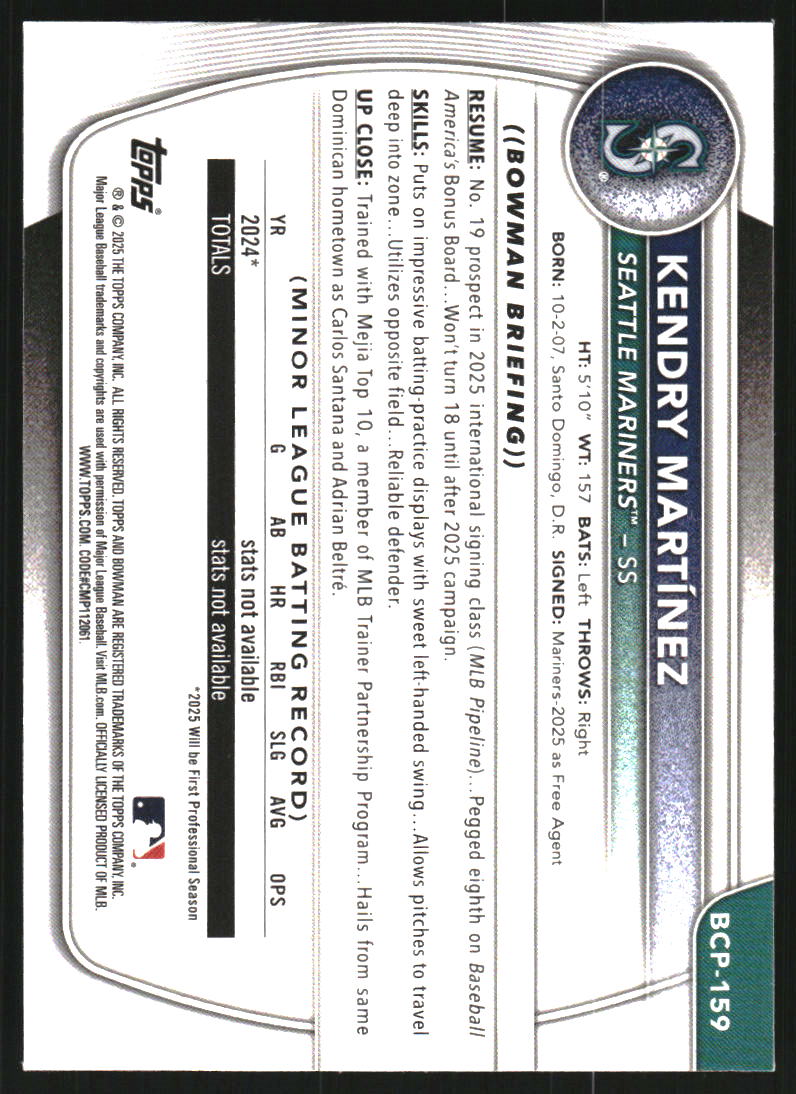 2025 Bowman Chrome Prospects Laser Refractors #BCP159 Kendry Martinez