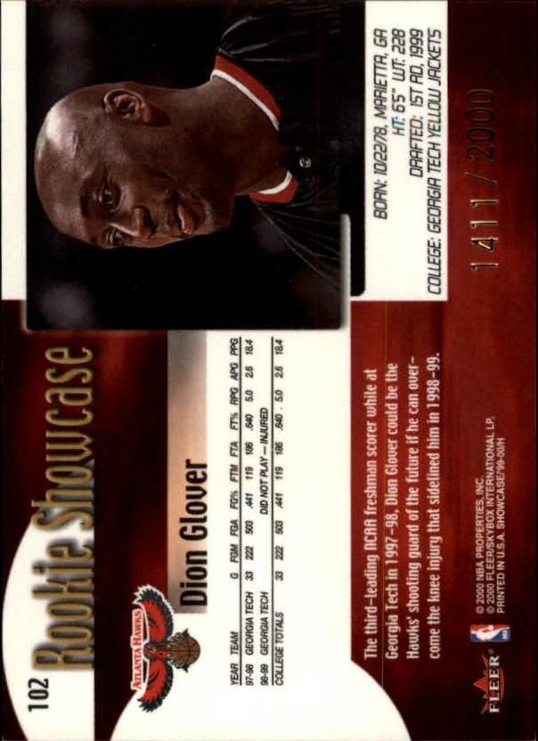 1999-00 Flair Showcase #102 Dion Glover RC back image