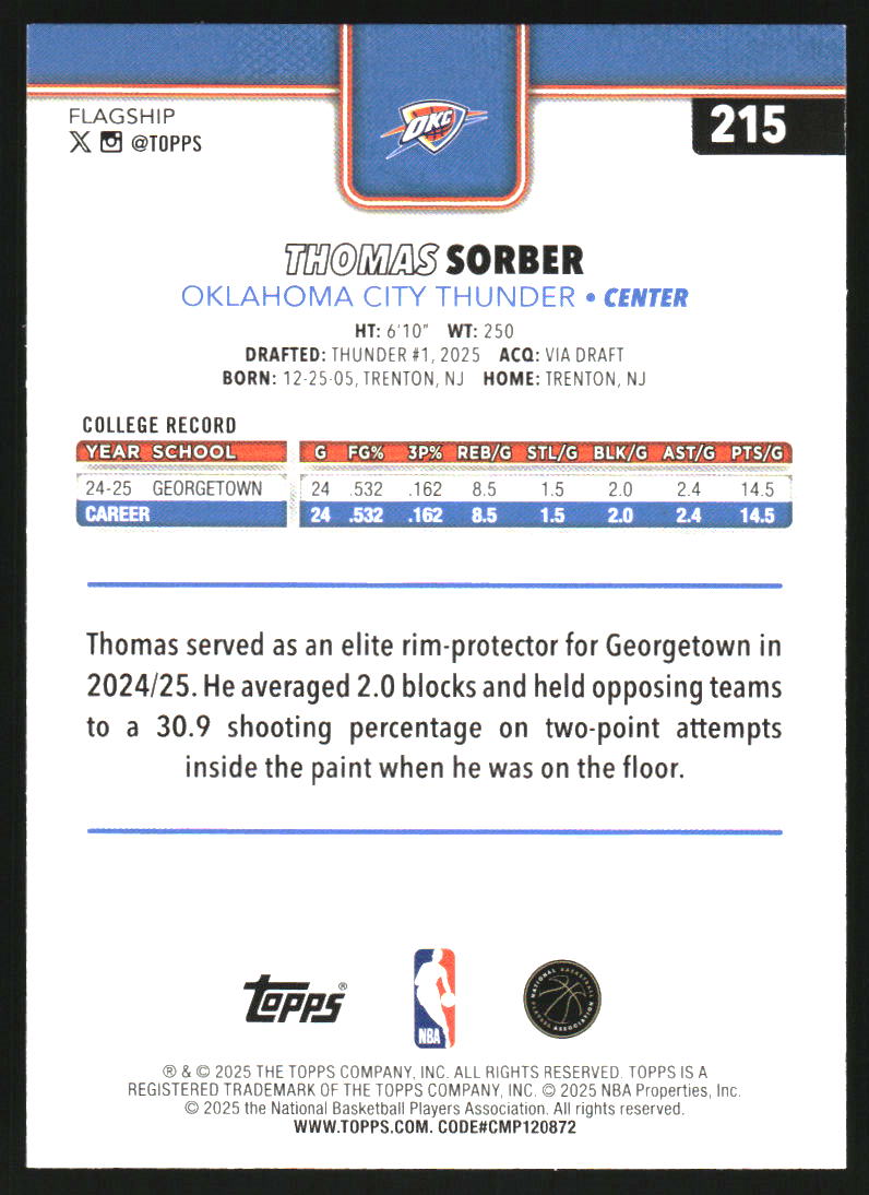 2025-26 Topps Sandglitter Blue #215 Thomas Sorber
