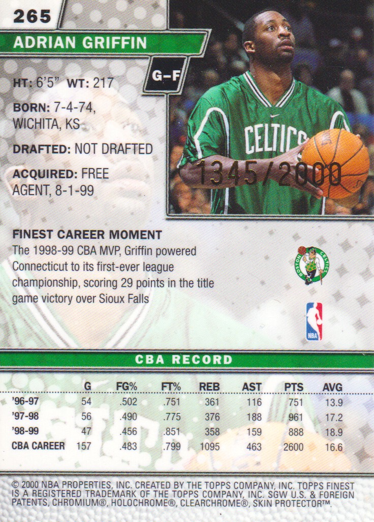 1999-00 Finest #265 Adrian Griffin RC back image