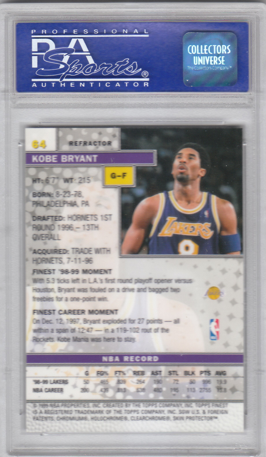 1999-00 Finest Refractors #64 Kobe Bryant back image