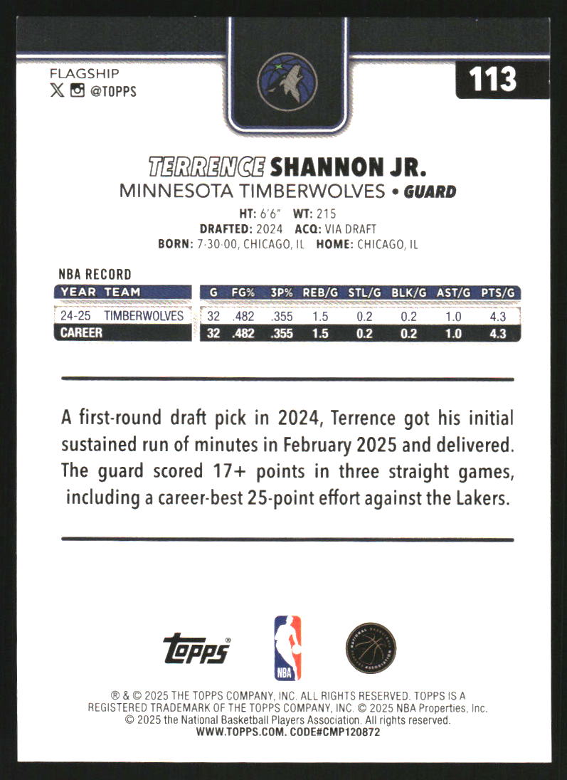 2025-26 Topps Rainbow Foilboard #113 Terrence Shannon Jr.