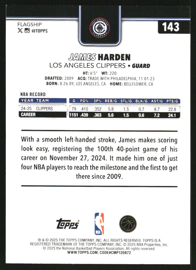 2025-26 Topps Gold #143 James Harden /2025