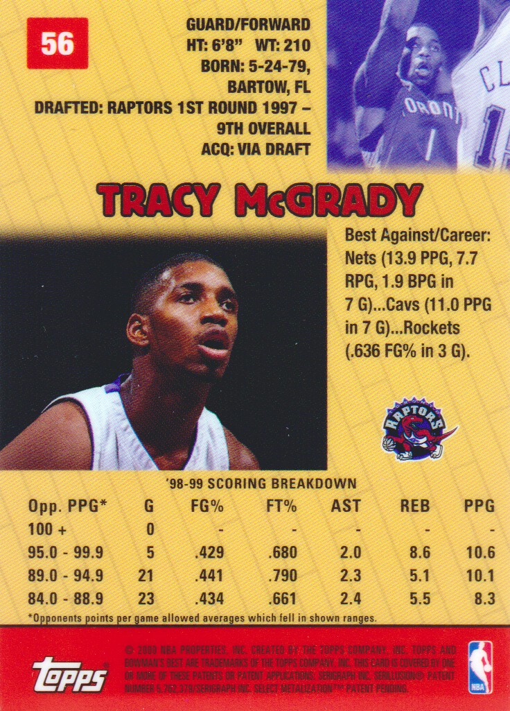 1999-00 Bowman's Best #56 Tracy McGrady back image