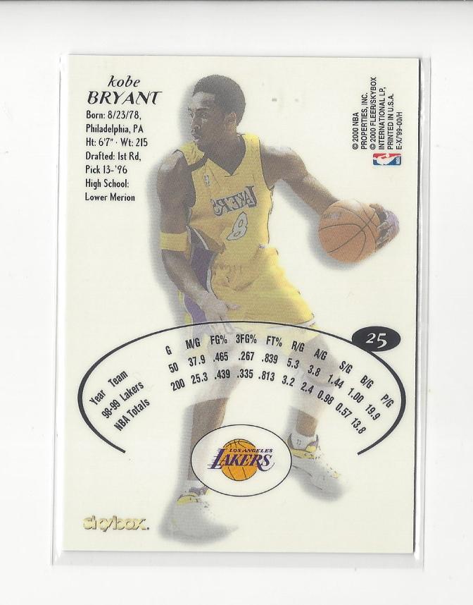 1999-00 E-X #25 Kobe Bryant back image