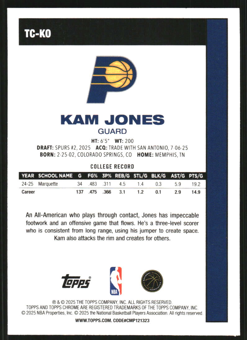 2025-26 Topps '80-81 Topps Chrome #TCKO Kam Jones