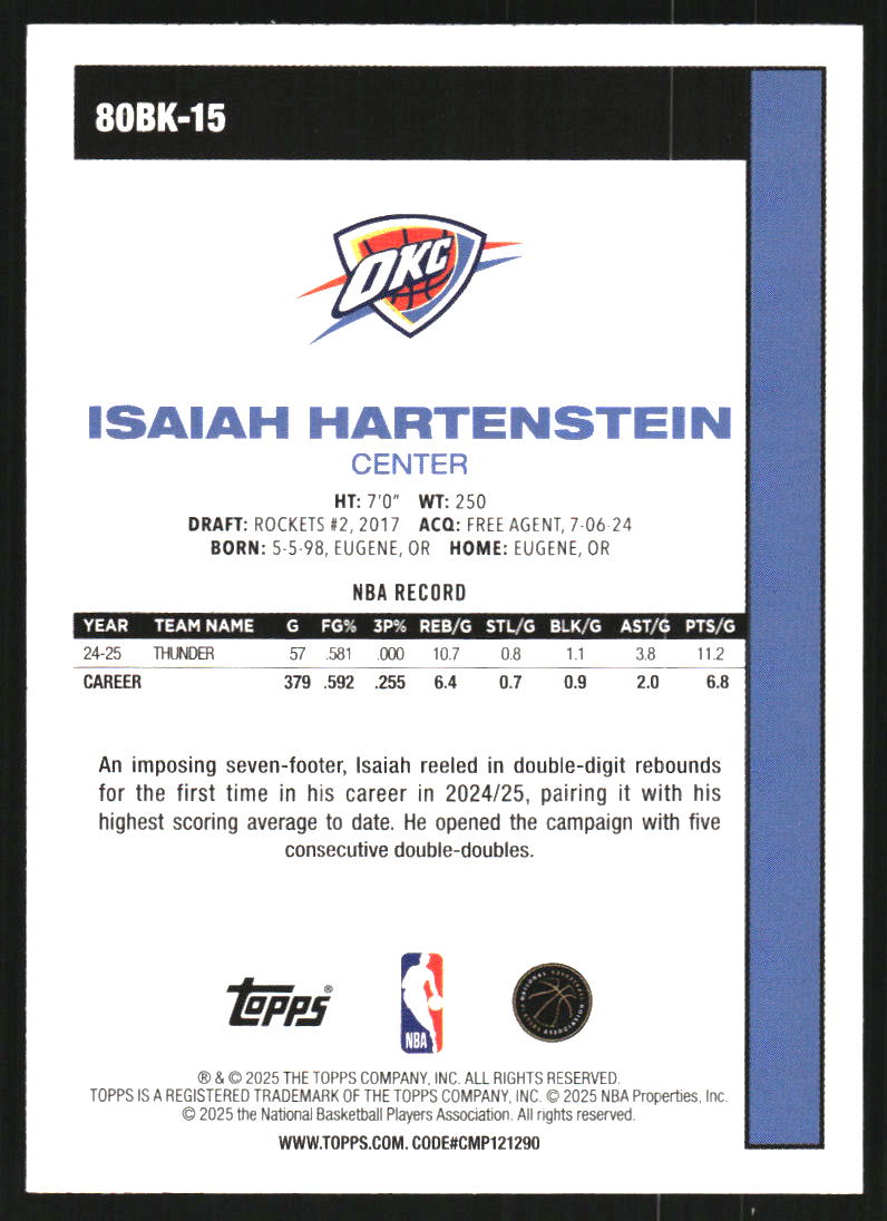 2025-26 Topps '80-81 Topps Green Holo Foil #80BK15 Isaiah Hartenstein /99