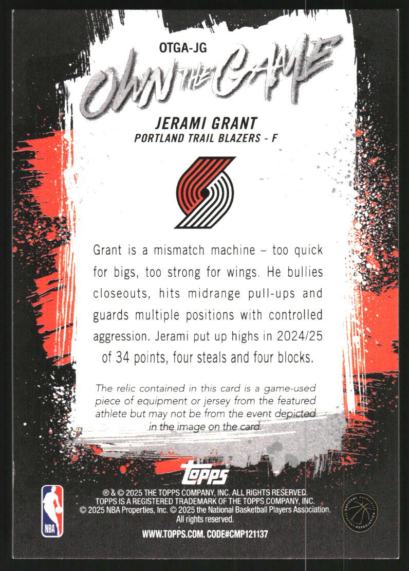2025-26 Topps Own the Game Orange Rainbow #OTGAJG Jerami Grant Jersey /25