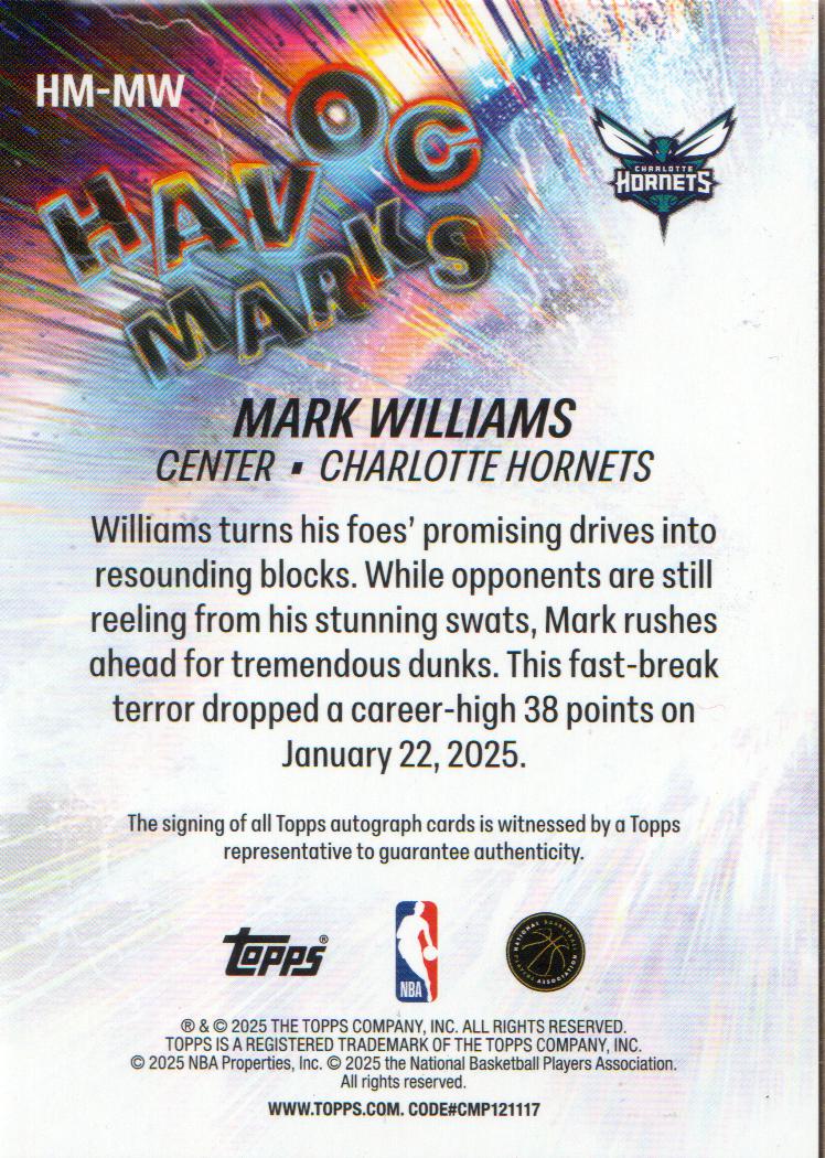 2025-26 Topps Havoc Marks Rainbow Foilboard #HMMW Mark Williams back image