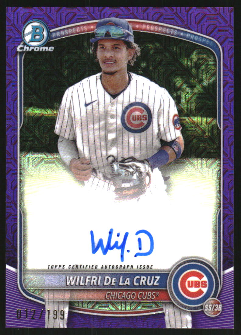 2025 Bowman Chrome Mega Box Prospect Autographs Purple Refractors #BMAWD Wilfri De La Cruz Auto /199