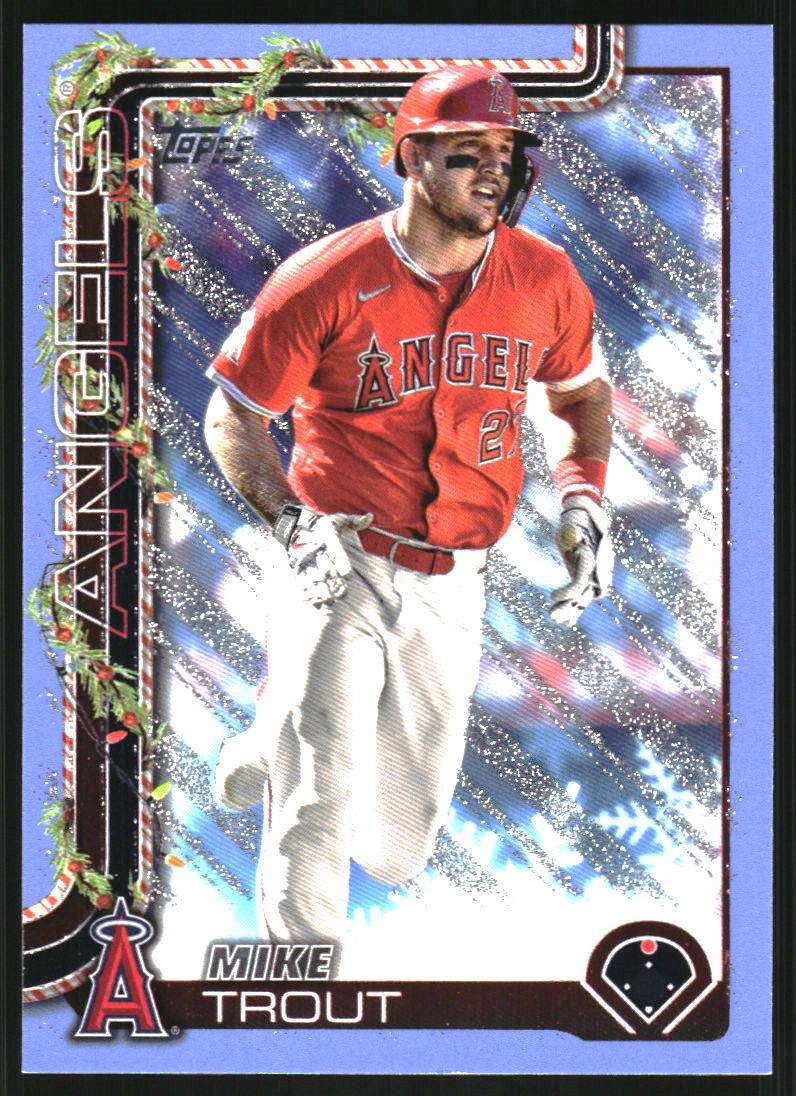 2025 Topps Holiday Light Blue and White Glitter #H50 Mike Trout