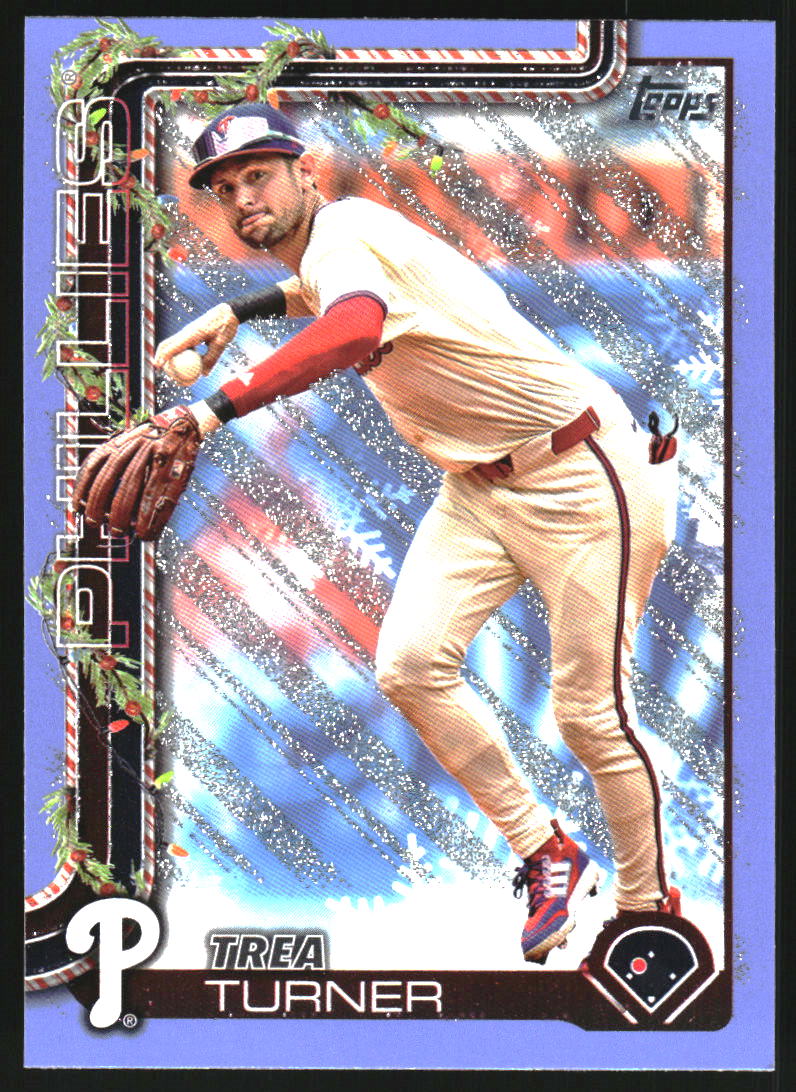 2025 Topps Holiday Light Blue and White Glitter #H90 Trea Turner