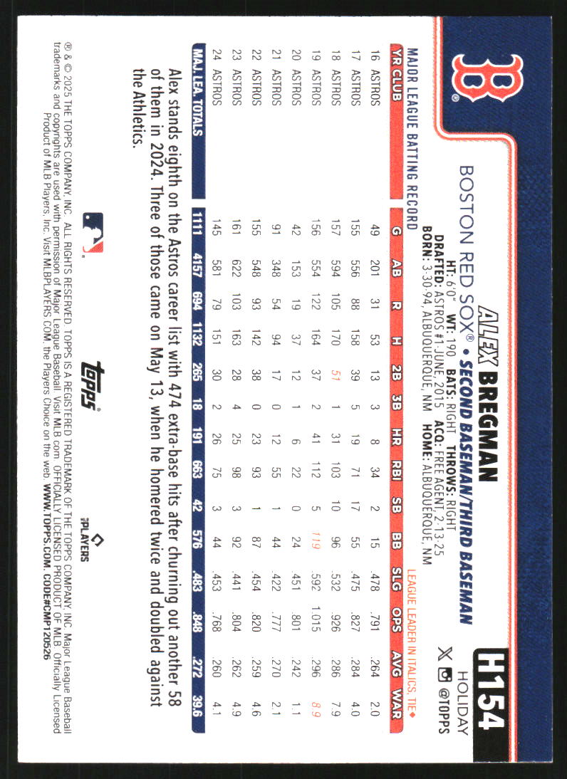 2025 Topps Holiday Green Plaid #H154 Alex Bregman