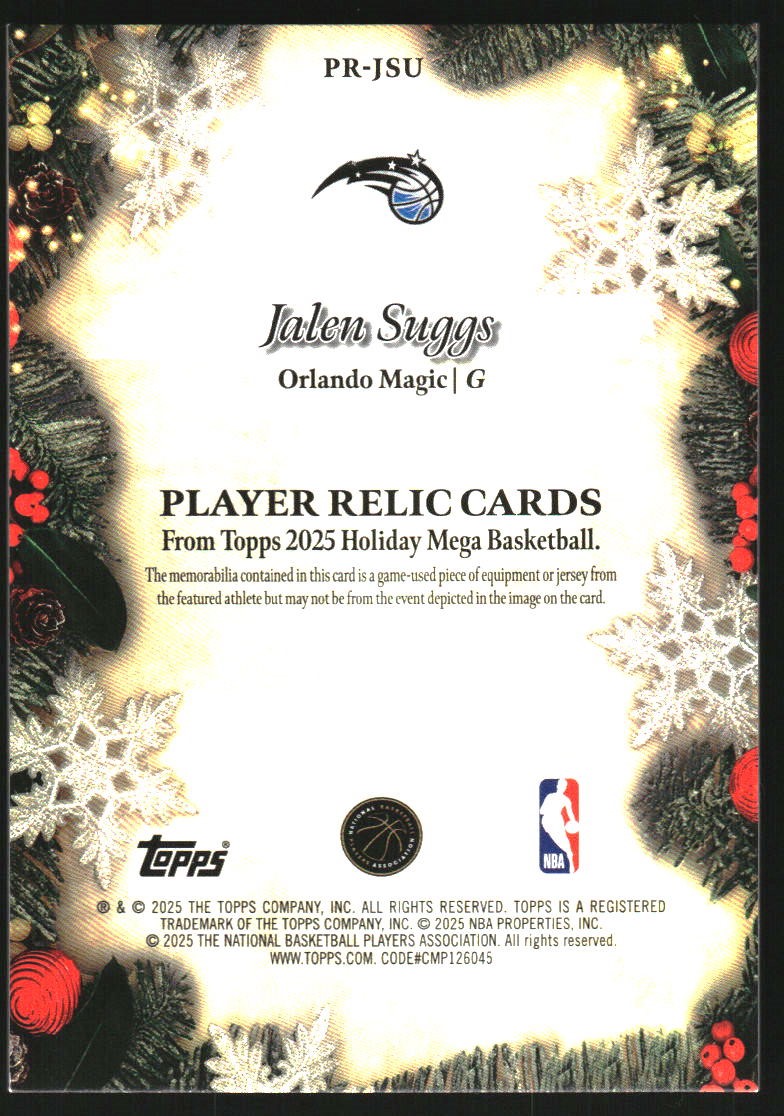 2025-26 Topps Holiday Relics Blue Metallic Glitter #PRJSU Jalen Suggs