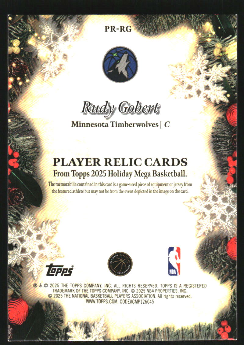 2025-26 Topps Holiday Relics Blue Metallic Glitter #PRRG Rudy Gobert
