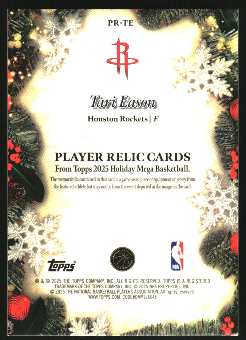 2025-26 Topps Holiday Relics Blue Metallic Glitter #PRTE Tari Eason