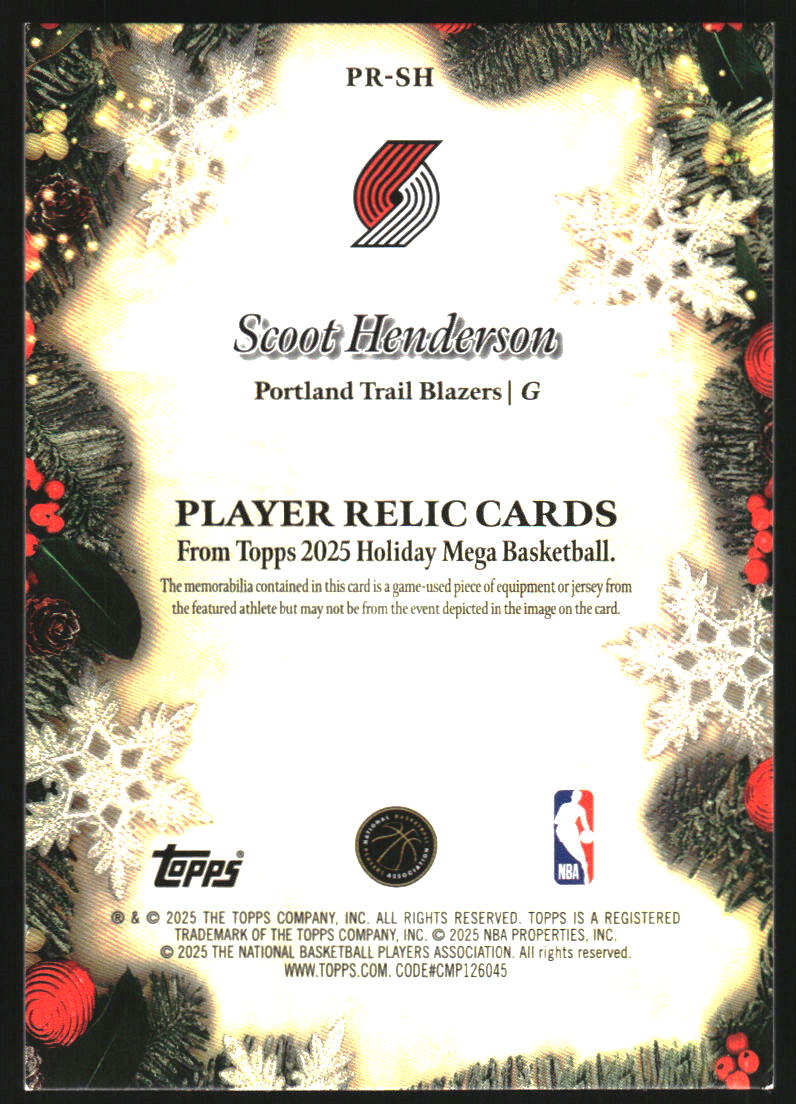2025-26 Topps Holiday Relics Purple Metallic Glitter #PRSH Scoot Henderson