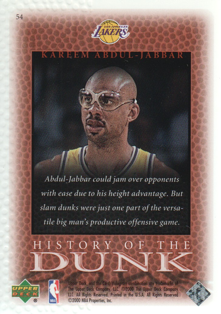 2000 Upper Deck Century Legends #54 Kareem Abdul-Jabbar HD back image