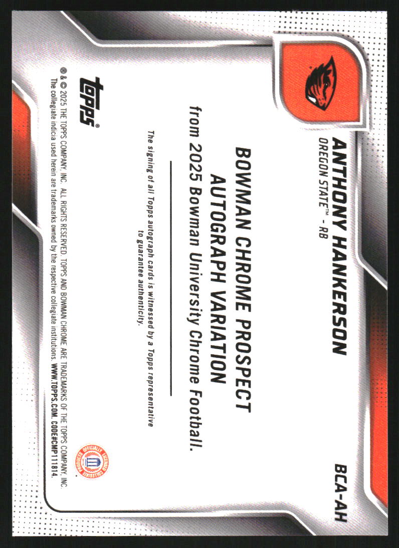 2025 Bowman Chrome University Autographs #BCAAH Anthony Hankerson Auto