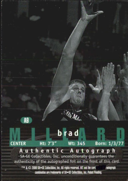 2000 SAGE HIT Autographs Emerald #9 Brad Millard back image