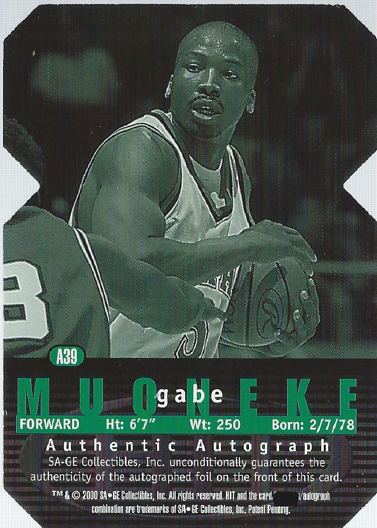 2000 SAGE HIT Autographs Emerald Cut #39 Gabe Muoneke back image
