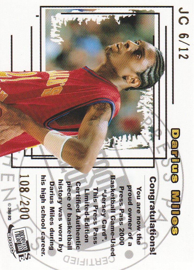 2000 Press Pass SE Jersey Cards #JC6 Darius Miles back image