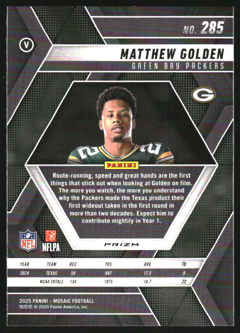 2025 Panini Mosaic Mosaic Green #285 Matthew Golden VAR