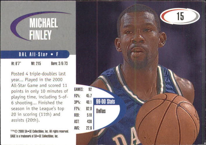 2000 SAGE #15 Michael Finley back image