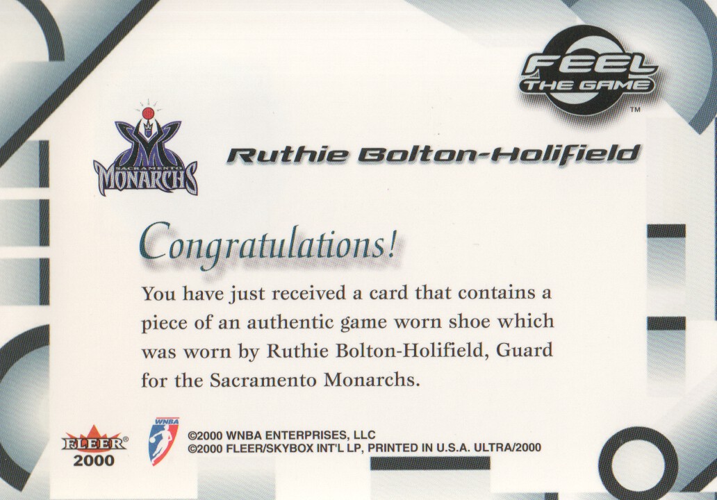 2000 Ultra WNBA Feel the Game #2 Ruthie Bolton-Holifield back image