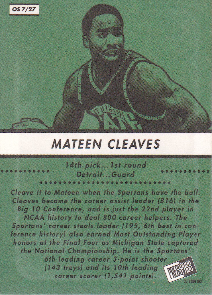 2000 Press Pass SE Old School #OS7 Mateen Cleaves back image