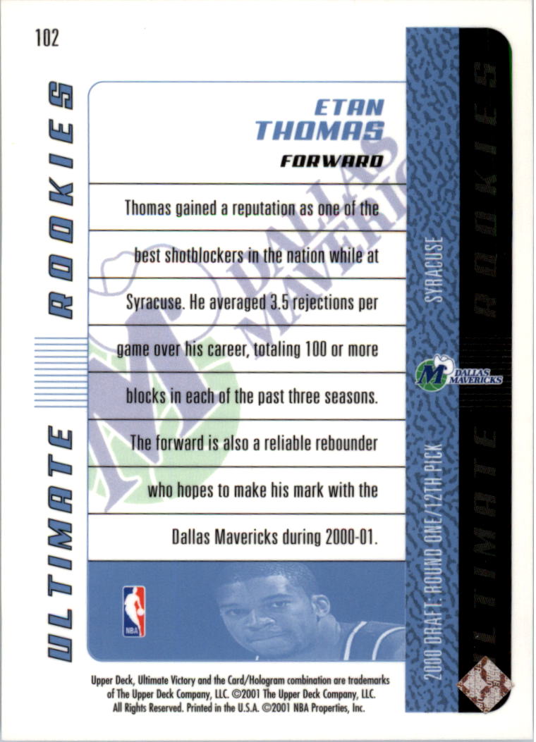 2000-01 Ultimate Victory #102 Etan Thomas RC back image