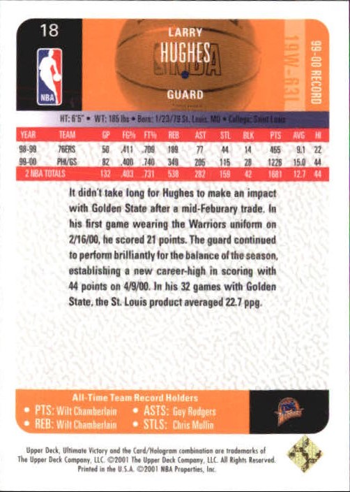 2000-01 Ultimate Victory Victory Collection #18 Larry Hughes
