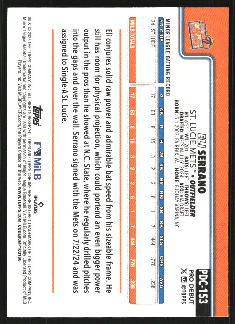 2025 Topps Pro Debut Chrome #PDC153 Eli Serrano