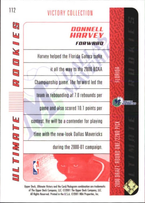2000-01 Ultimate Victory Victory Collection #112 Donnell Harvey back image