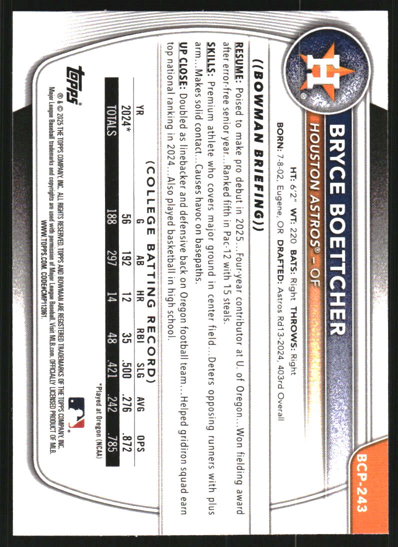 2025 Bowman Chrome Prospects Shimmer Refractors #BCP243 Bryce Boettcher