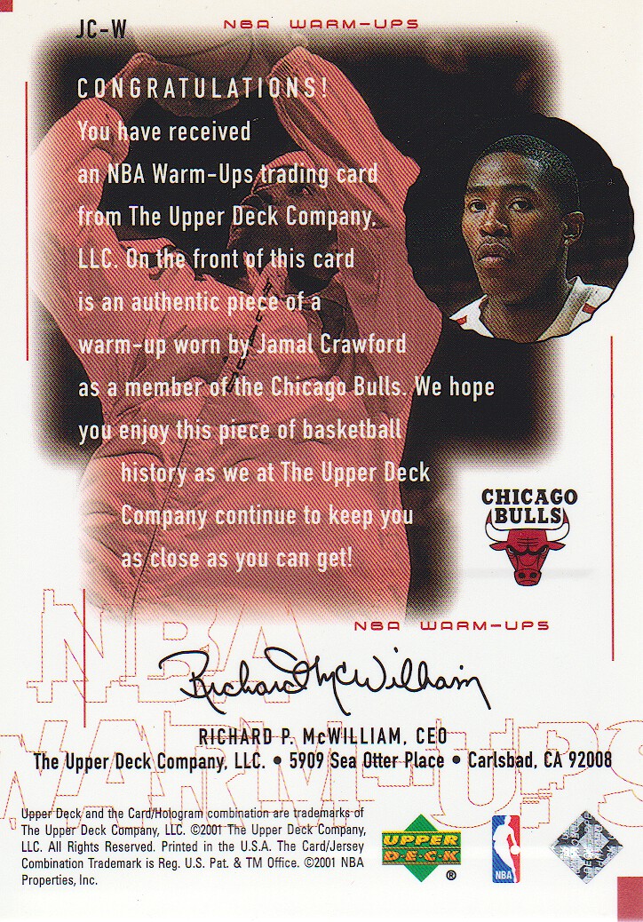 2000-01 Upper Deck Encore NBA Warm-Ups #JCW Jamal Crawford back image