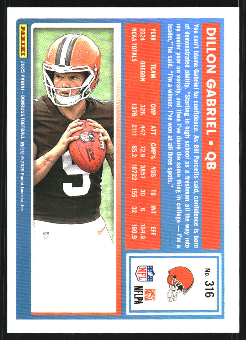 2025 Donruss Press Proof Red #316 Dillon Gabriel RR