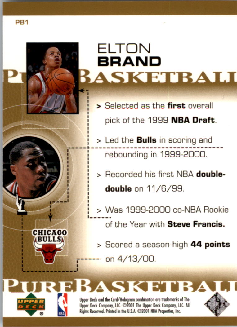 2000-01 Upper Deck Pure Basketball #PB1 Elton Brand back image