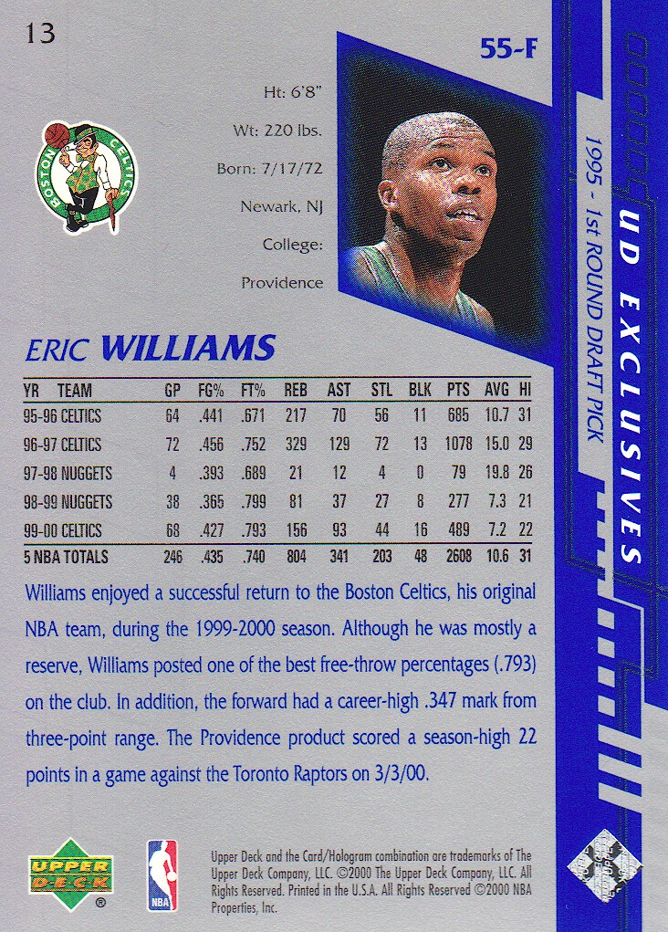 2000-01 Upper Deck Silver #13 Eric Williams back image
