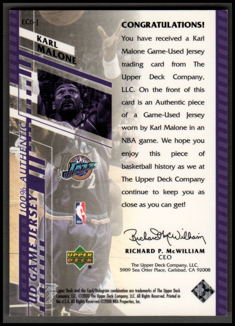 2000-01 Upper Deck e-Card 1 #EC6J Karl Malone JSY/300 back image