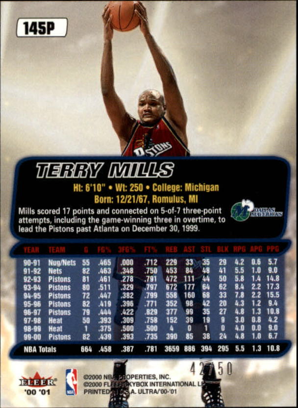 2000-01 Ultra Platinum Medallion #145 Terry Mills back image
