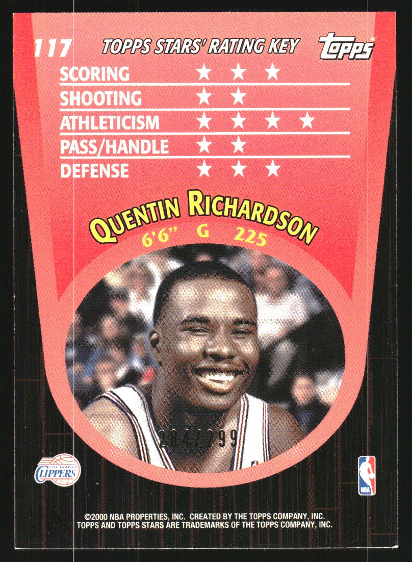 2000-01 Topps Stars Parallel #117 Quentin Richardson back image