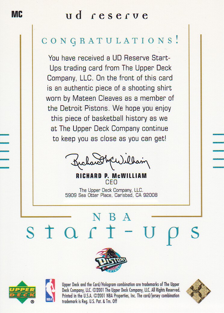 2000-01 UD Reserve NBA Start-Ups #MC Mateen Cleaves back image