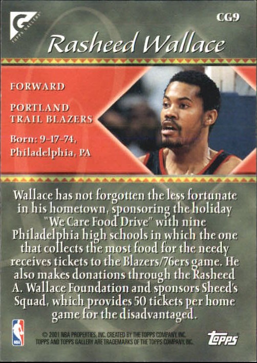 2000-01 Topps Gallery Charity Gallery #CG9 Rasheed Wallace